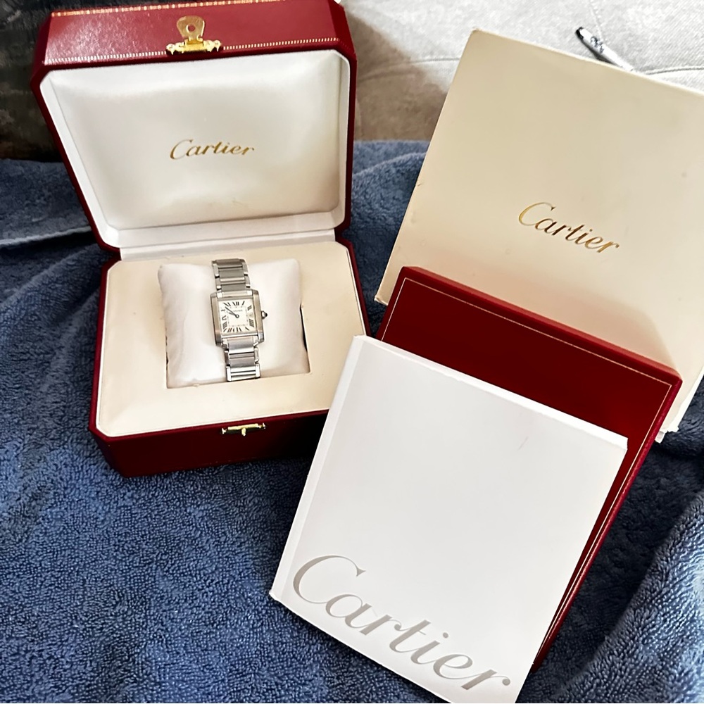 Cartier Silver Stainless Steel Watch with Red Box